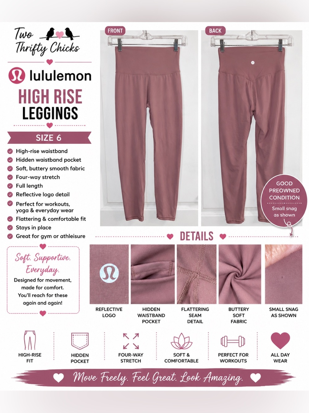 lululemon athletica Leggings in Dusky Rose Mauve | Size 6 | GUC